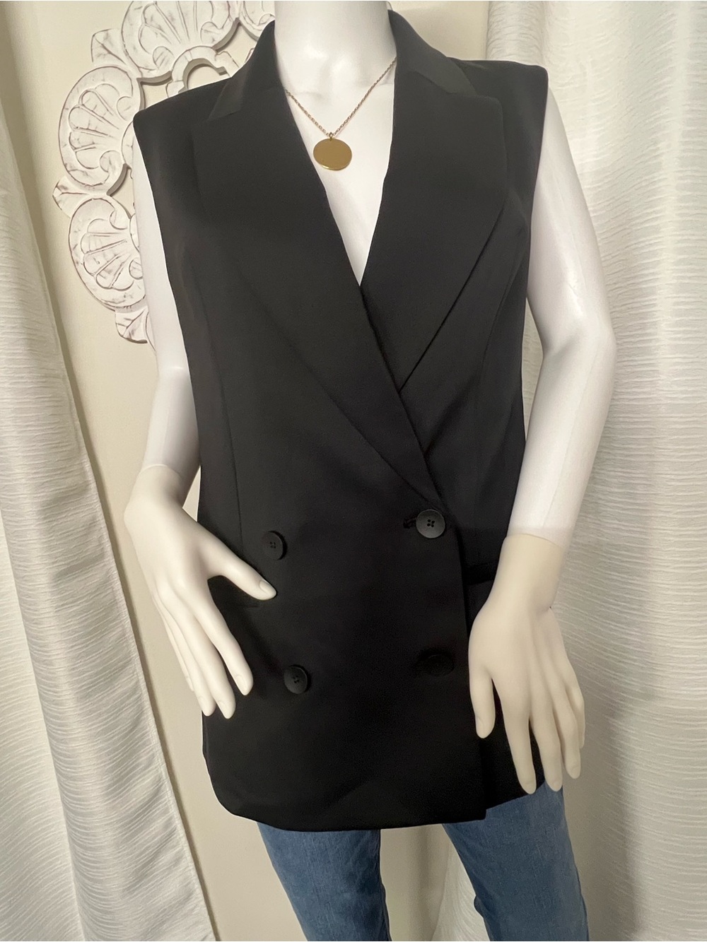 Express Black Sleeveless Double-Breasted Blazer Vest